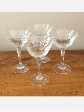 4 Vintage Crystal Sherbert Stems Pet Food Dishes Small Chips